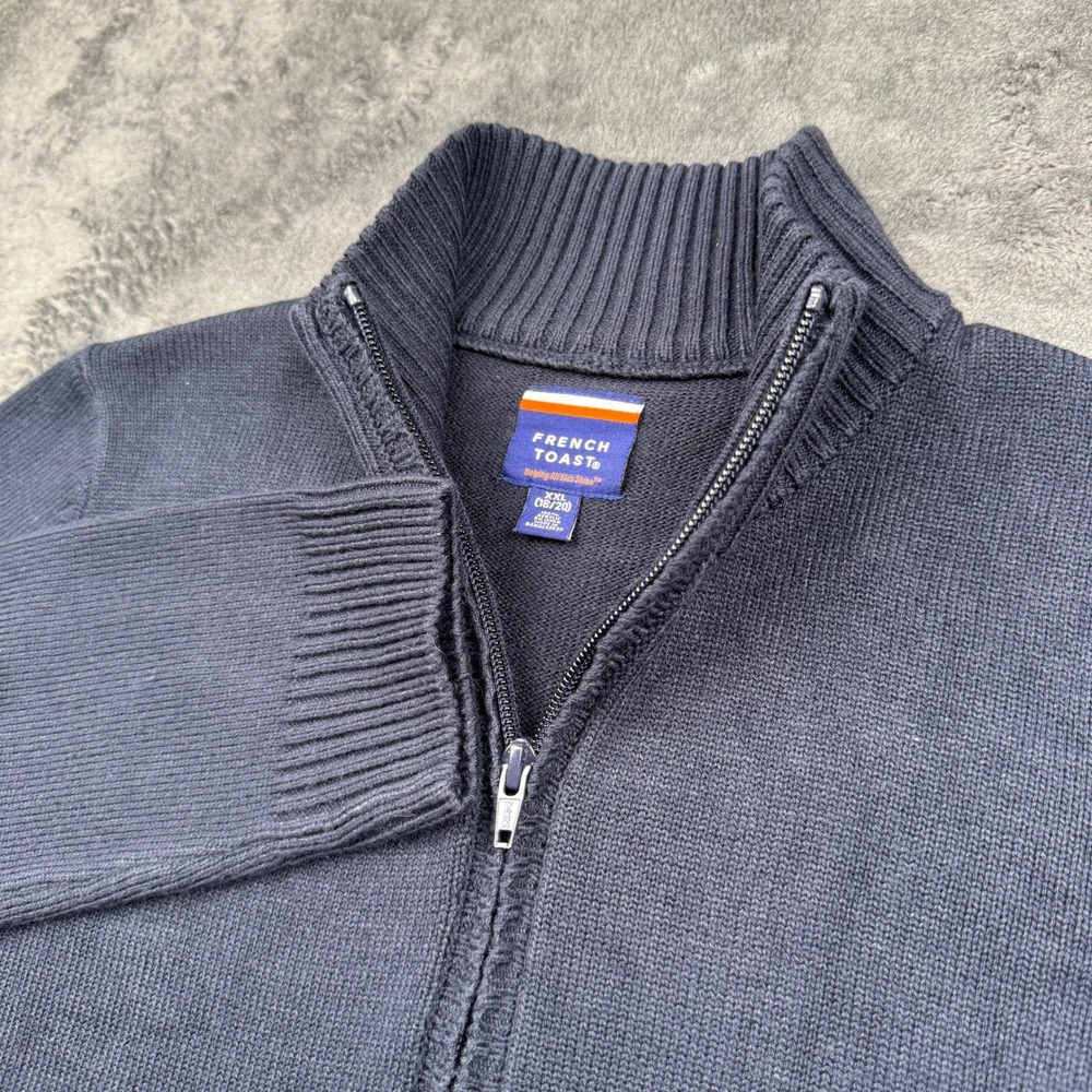 French Toast Full Zip Sweater Mens XXL 18/20 Navy Blue Mock Neck Excellent